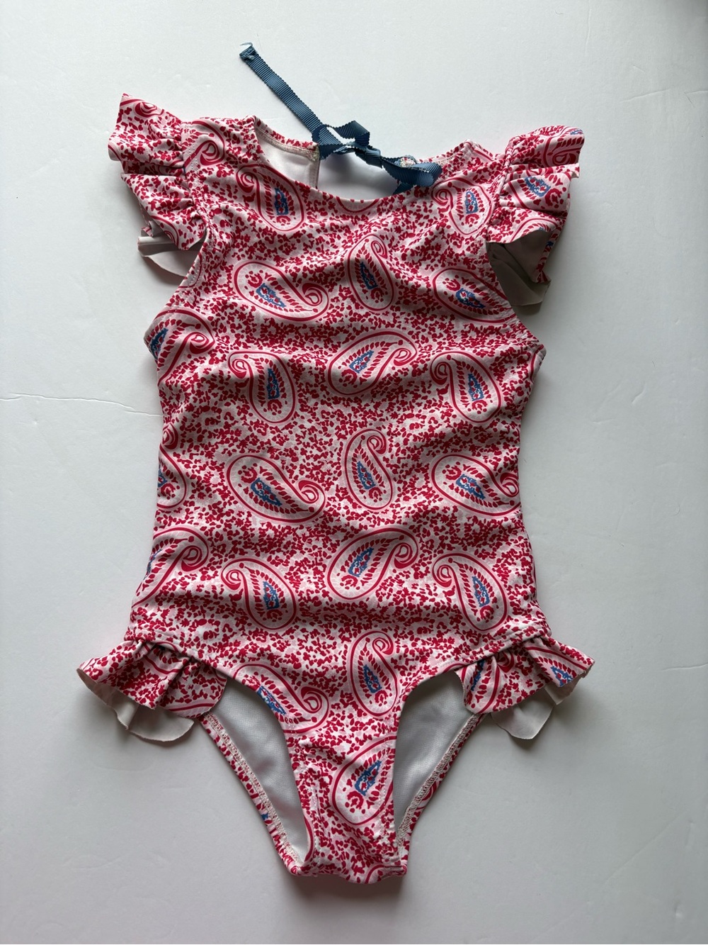 Maisonette Petit Peony Girl One Piece Ruffle Bathing Suit Paisley 3Y Red Blue